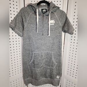 Roots Beaver Gray Short Sleeve Hoodie Dress Kangaroo Pocket XXS New